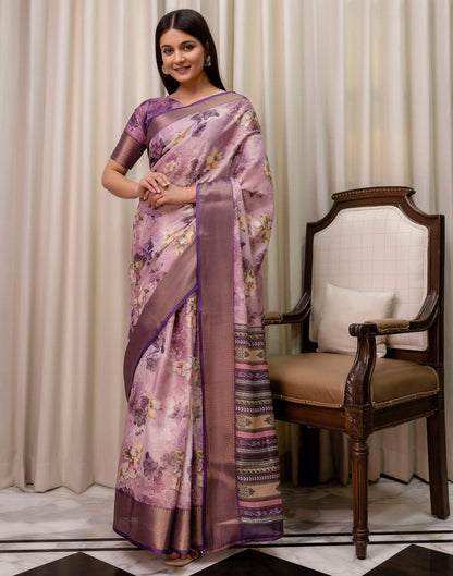 Mauve Cotton Silk Floral Printed Saree