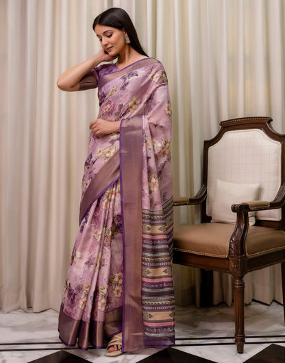 Mauve Cotton Silk Floral Printed Saree