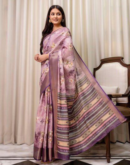 Mauve Cotton Silk Floral Printed Saree