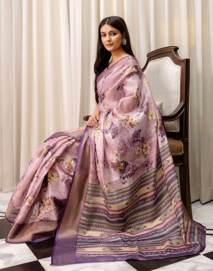 Mauve Cotton Silk Floral Printed Saree