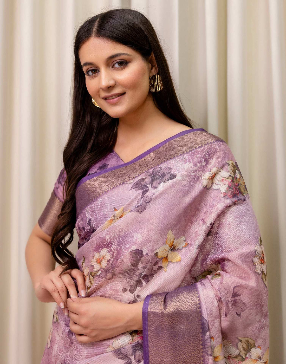 Mauve Cotton Silk Floral Printed Saree