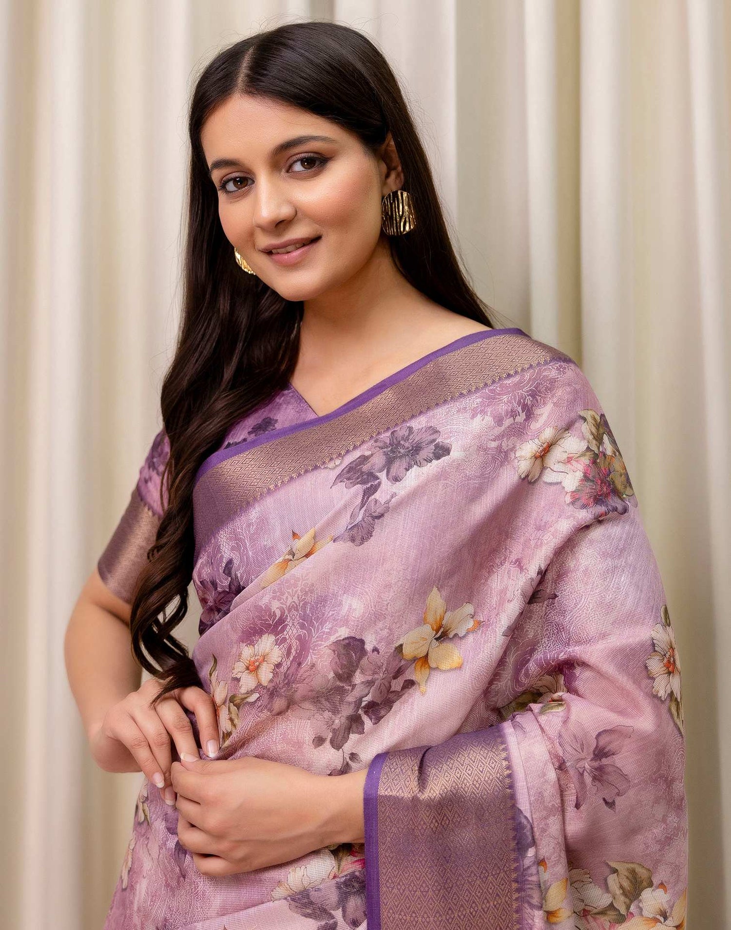 Mauve Cotton Silk Floral Printed Saree