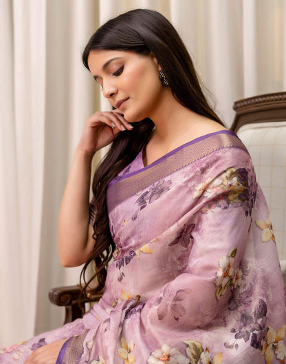 Mauve Cotton Silk Floral Printed Saree
