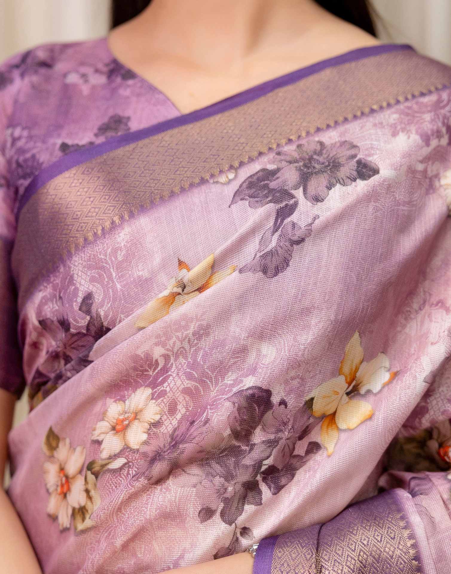 Mauve Cotton Silk Floral Printed Saree