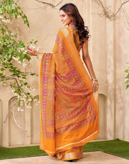 Yellow Georgette Printed Saree