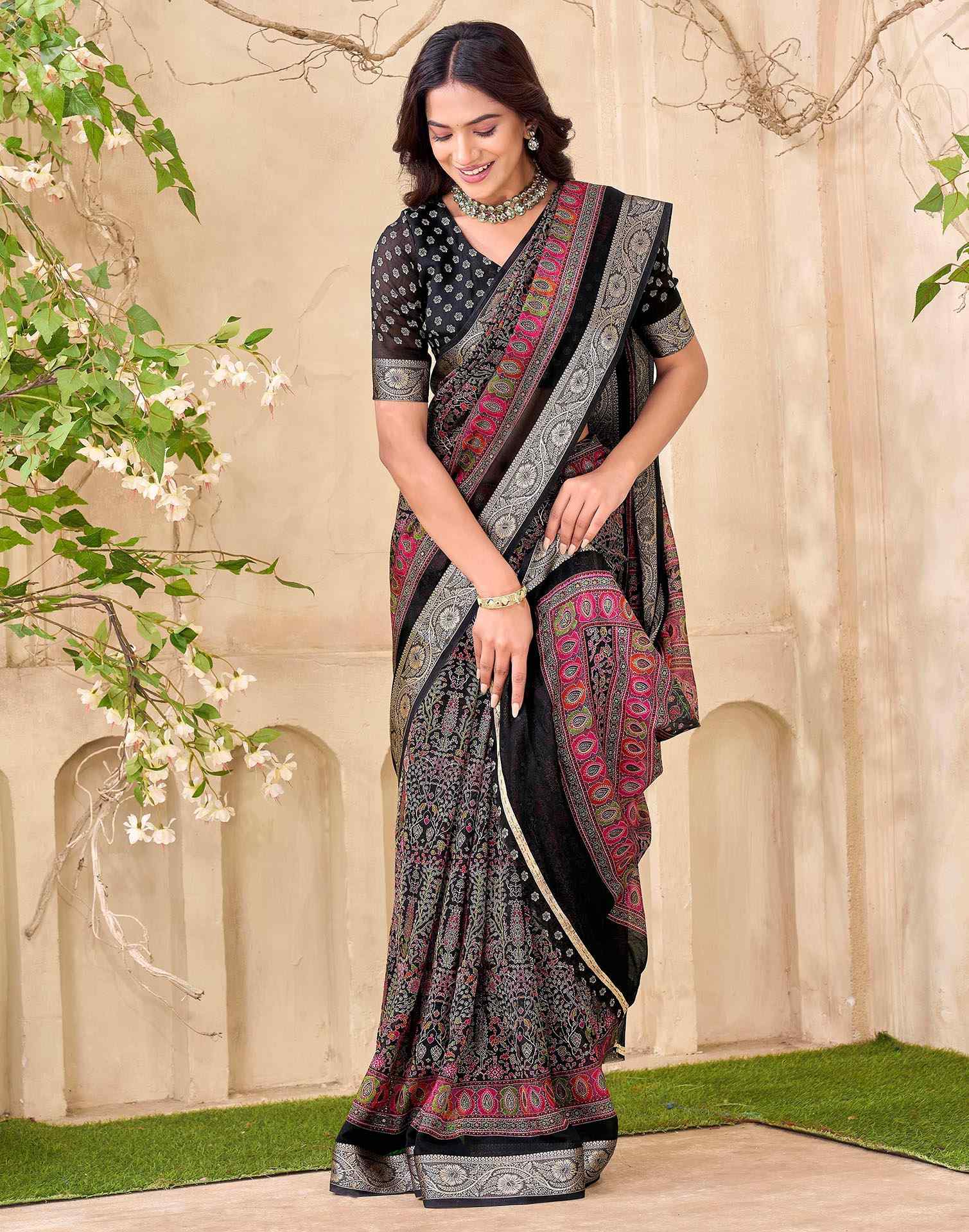 Black Georgette Printed Saree
