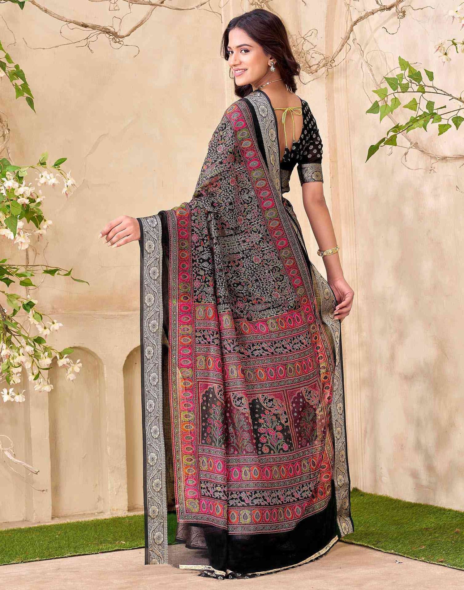 Black Georgette Printed Saree