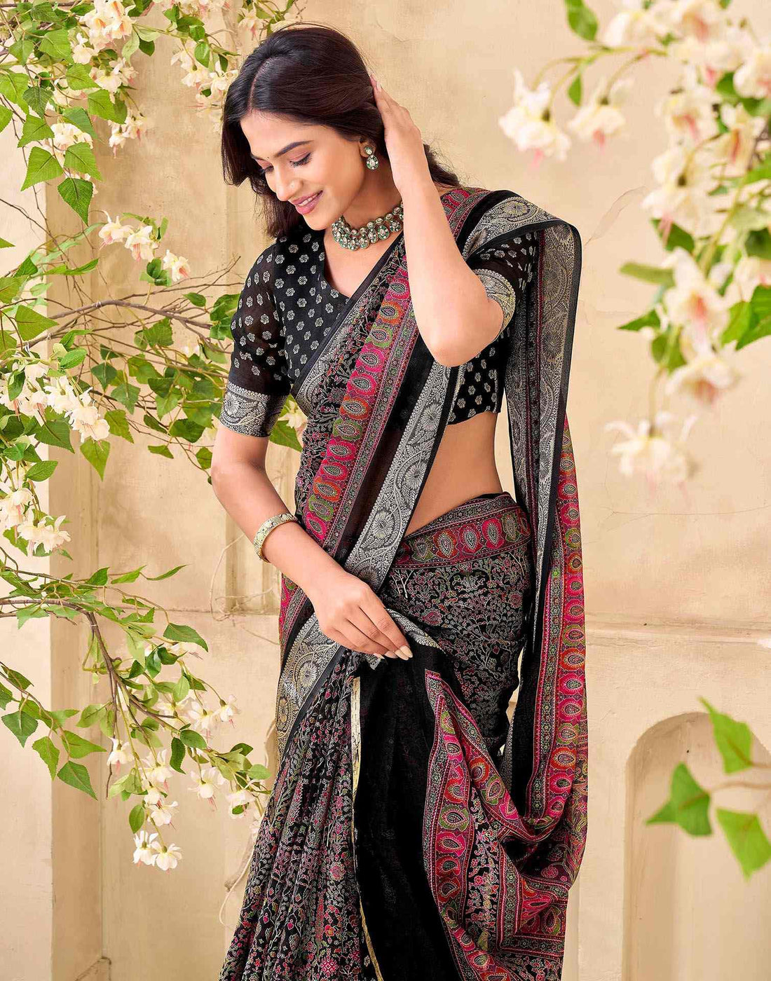 Black Georgette Printed Saree