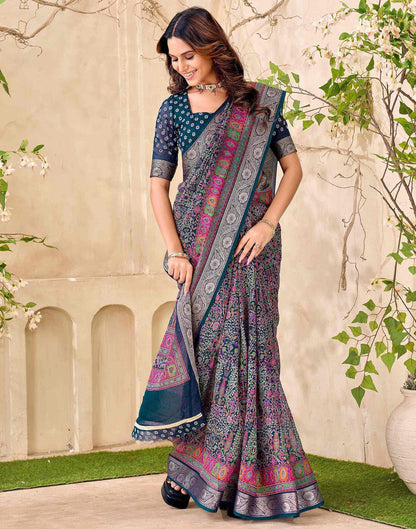 Teal Blue Georgette Printed Saree