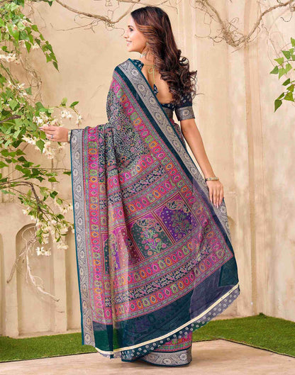 Teal Blue Georgette Printed Saree