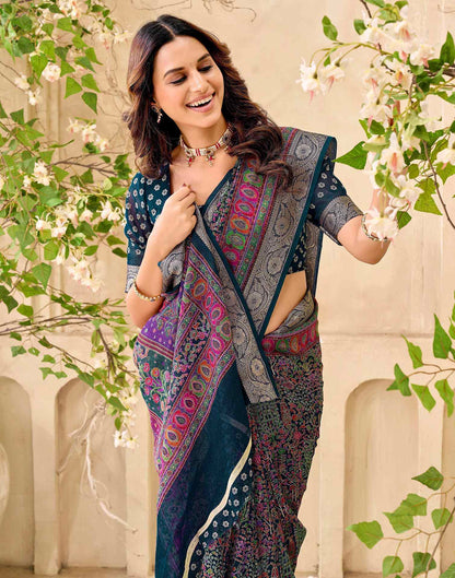 Teal Blue Georgette Printed Saree