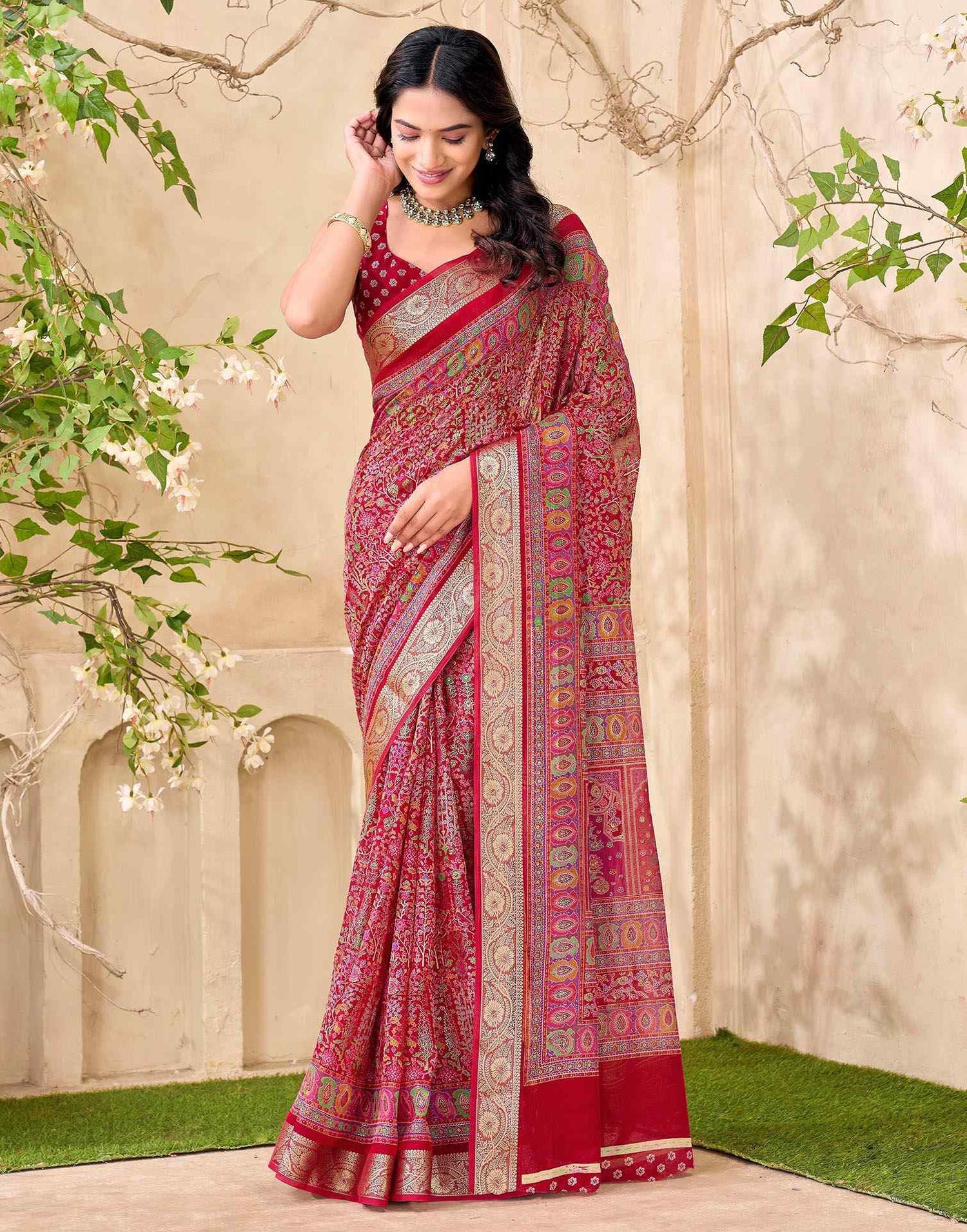 Red Georgette Printed Saree