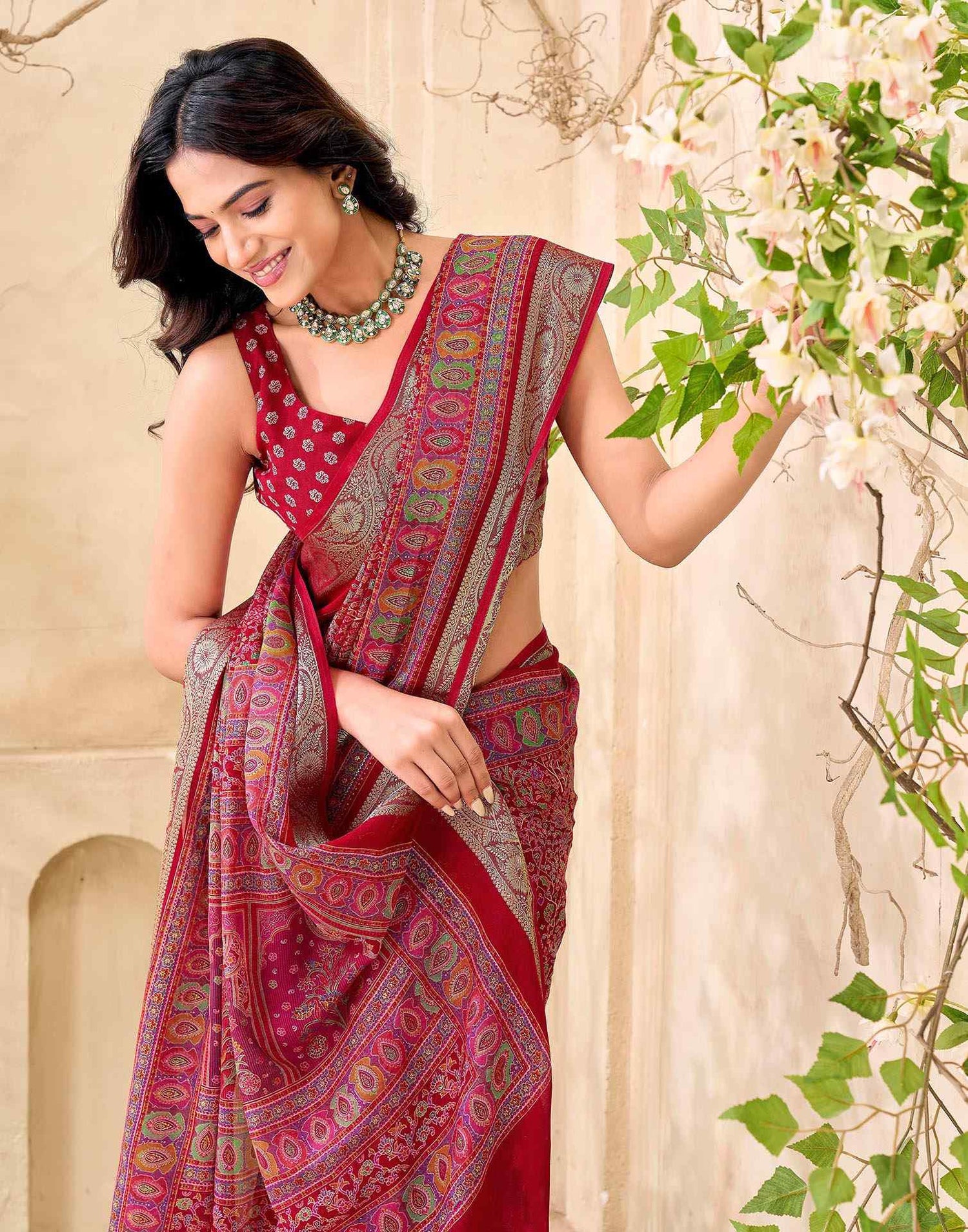 Red Georgette Printed Saree