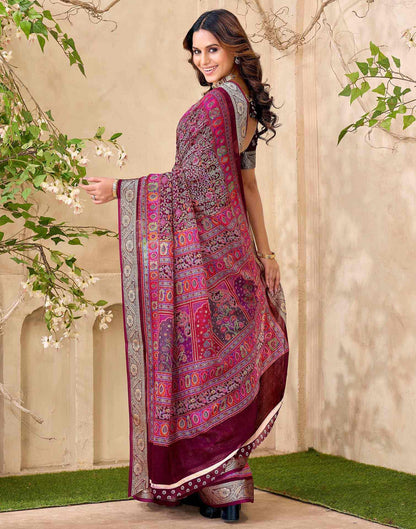 Wine Georgette Printed Saree