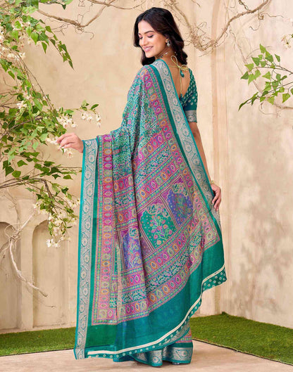 Teal Green Georgette Printed Saree
