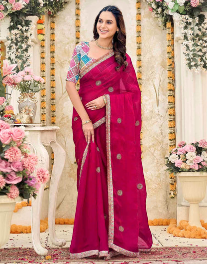 Rani Pink Shimmer Sequence Embroidery Saree