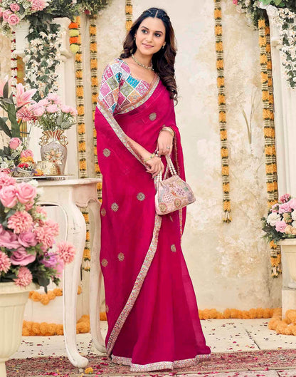 Rani Pink Shimmer Sequence Embroidery Saree