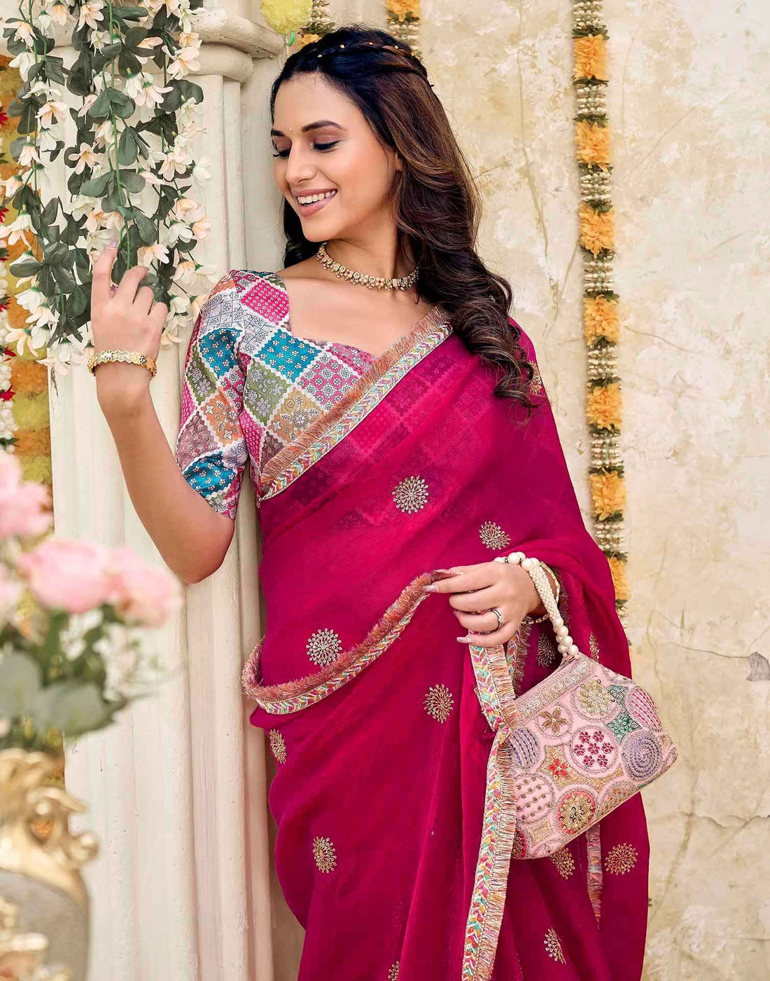 Rani Pink Shimmer Sequence Embroidery Saree