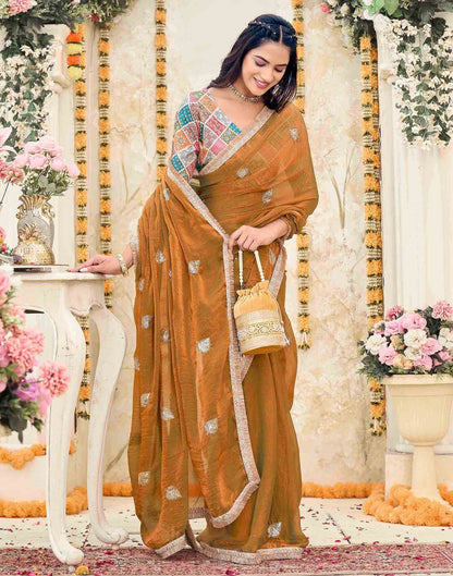 Khaki Shimmer Sequence Embroidery Saree