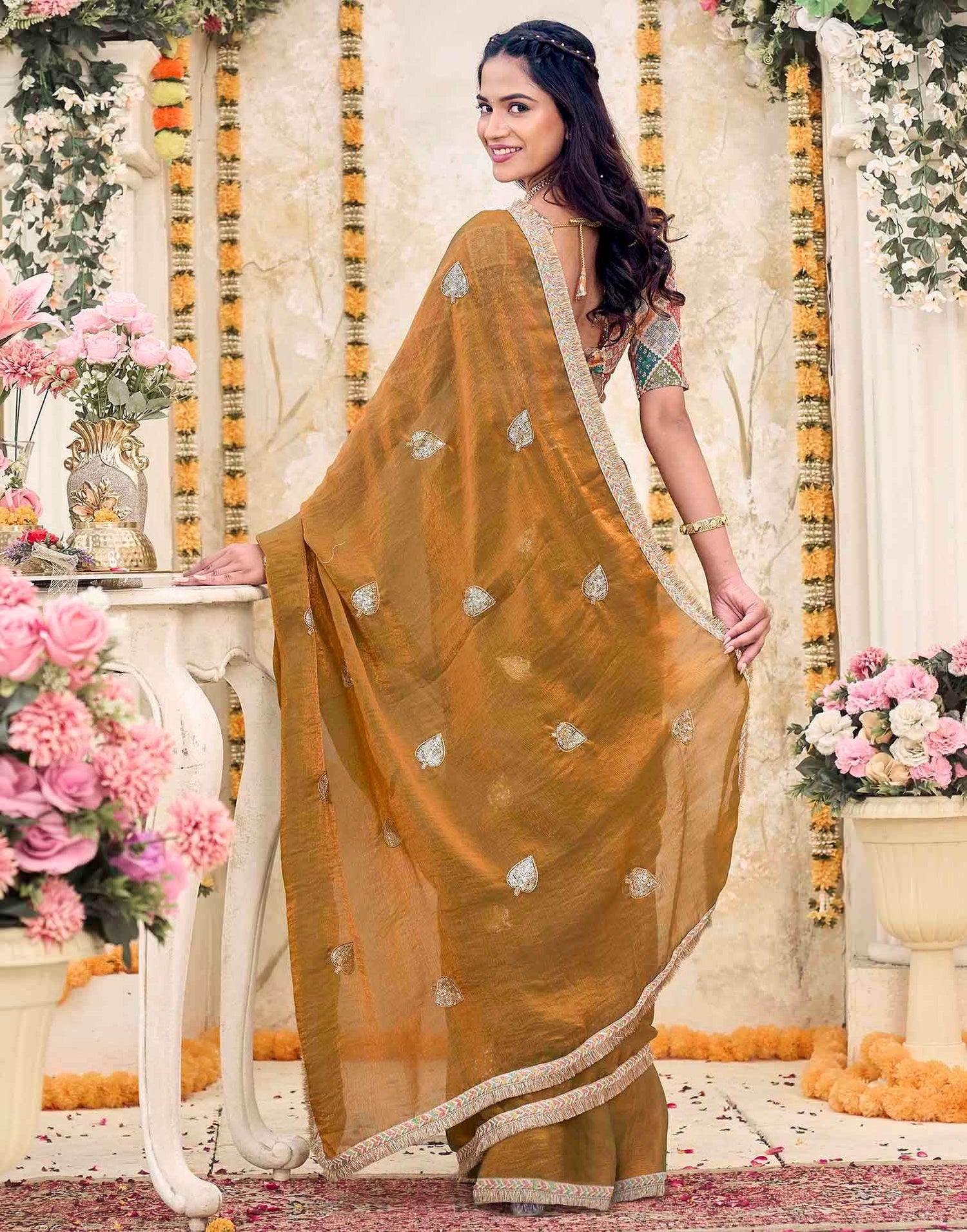 Khaki Shimmer Sequence Embroidery Saree