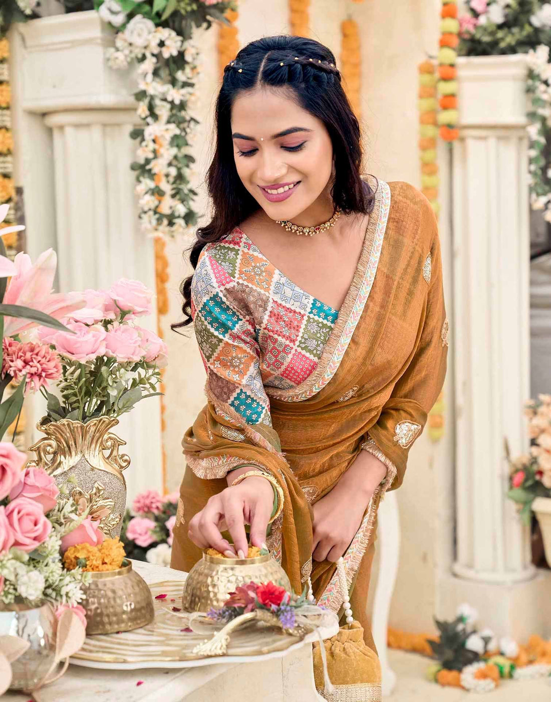 Khaki Shimmer Sequence Embroidery Saree