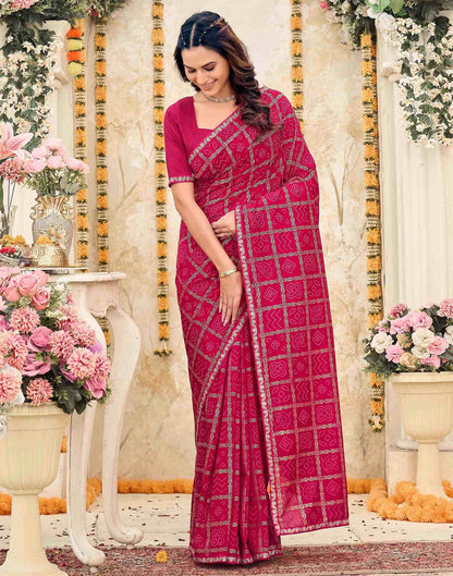 Pink Vichitra Silk Bandhani Printed Saree
