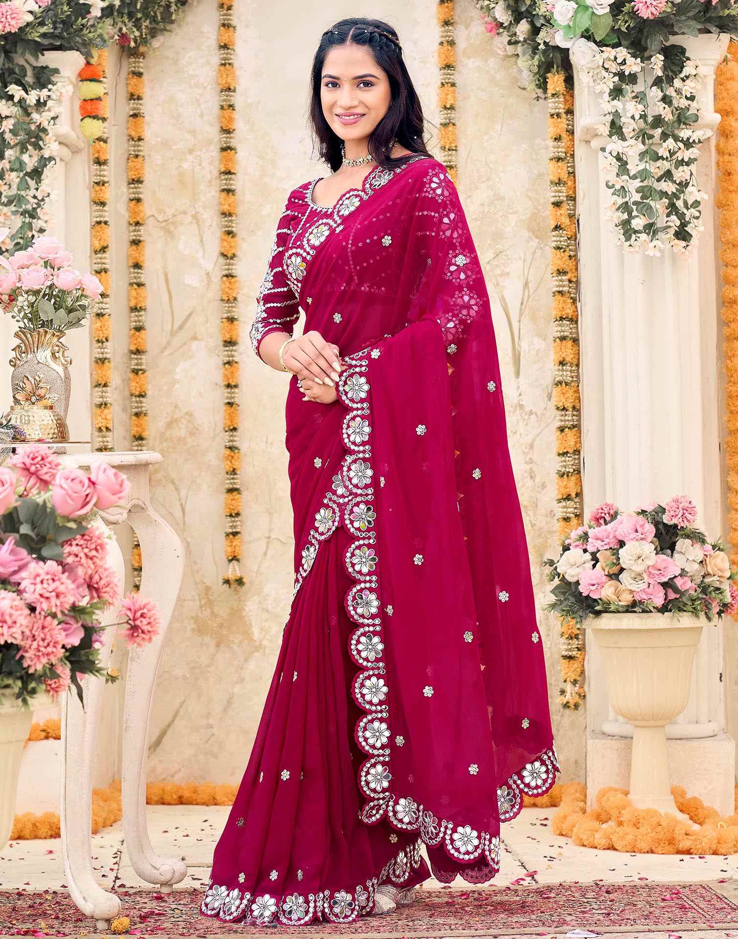 Rani Pink Georgette Sequence Saree