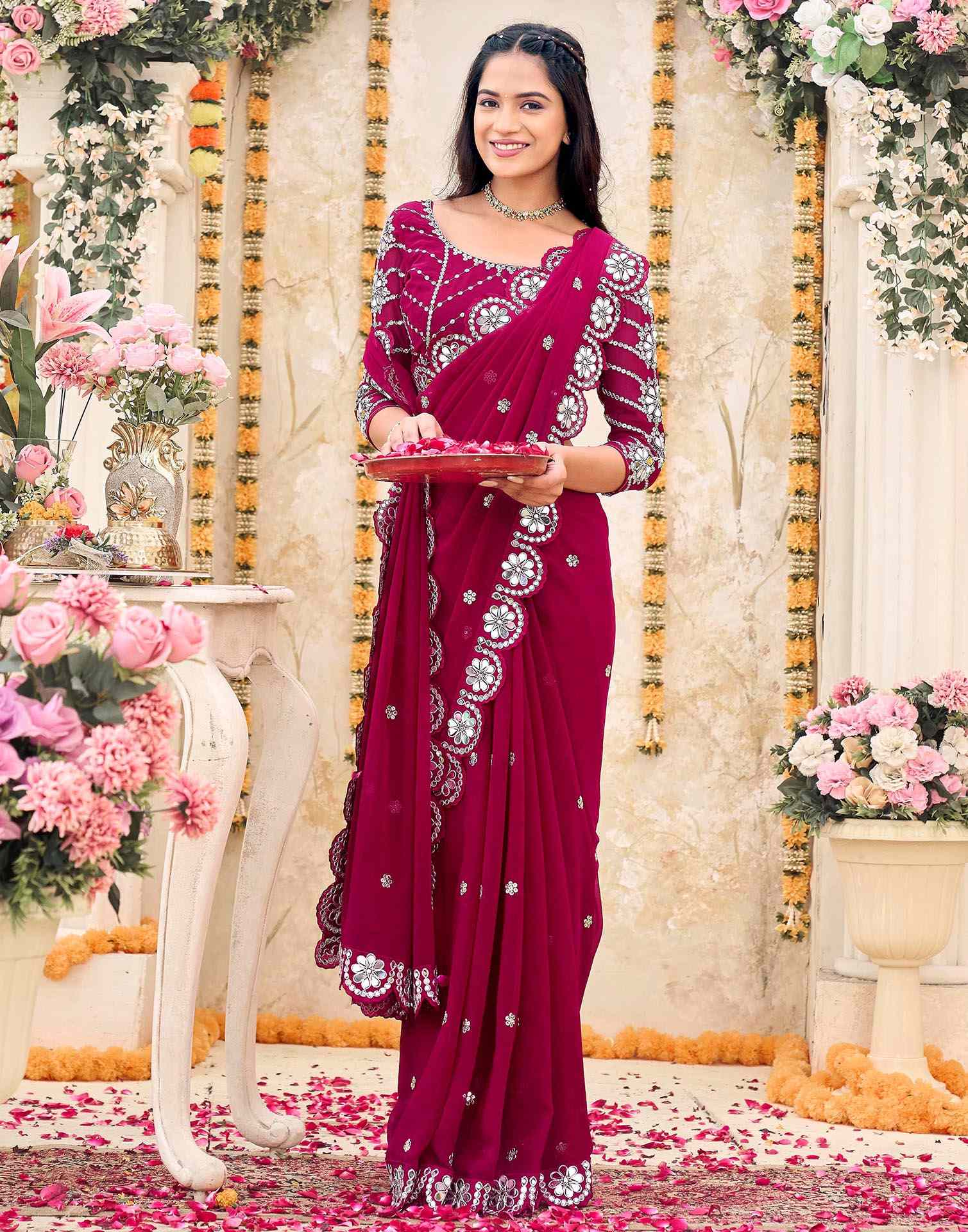 Rani Pink Georgette Sequence Saree