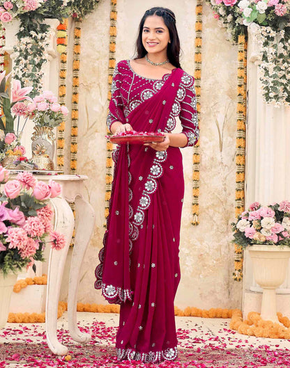 Rani Pink Georgette Sequence Saree