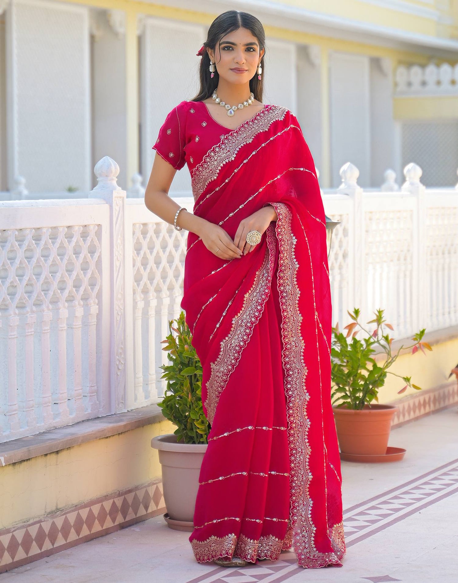Pink Shimmer Sequence Embroidery Saree
