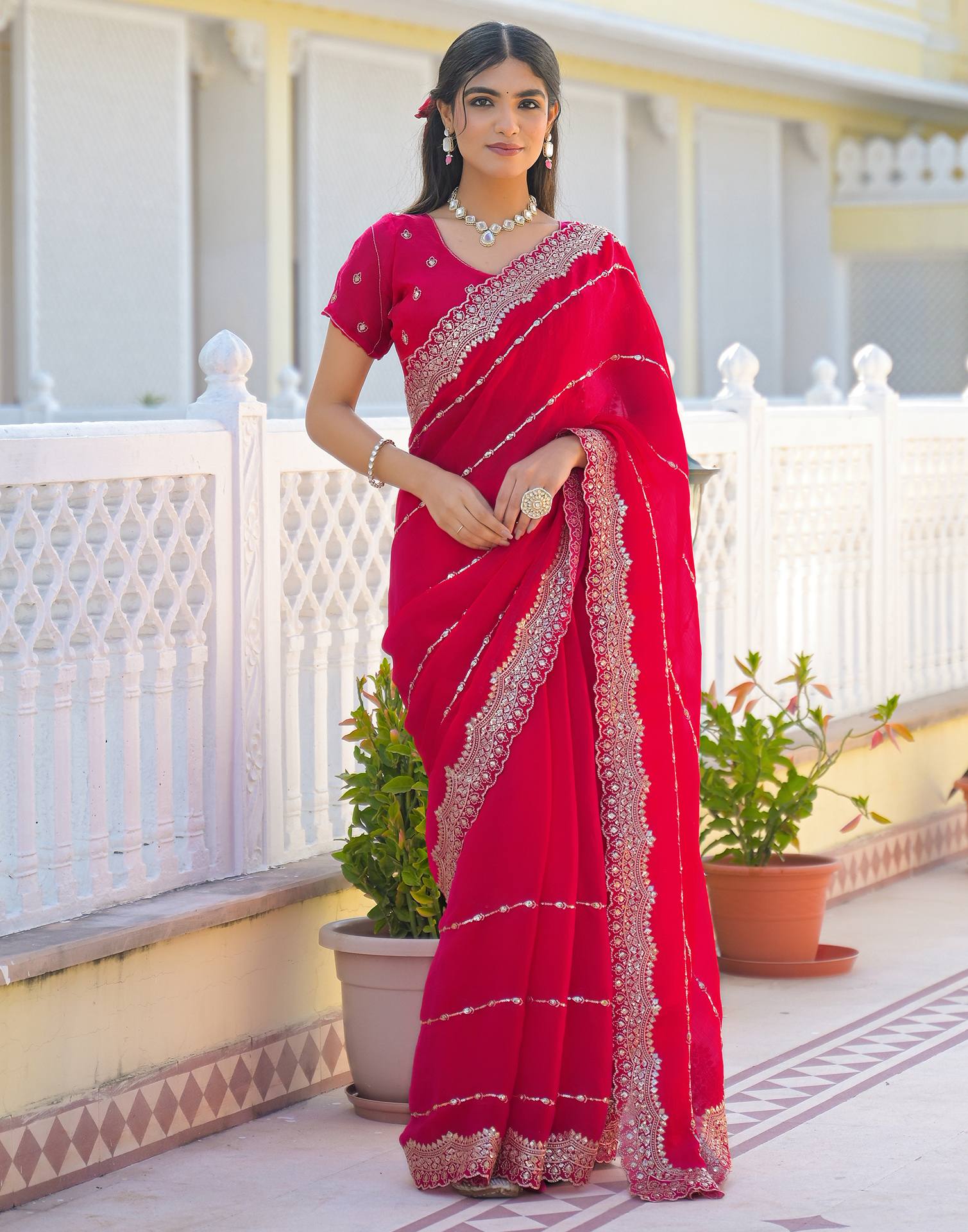 Pink Shimmer Sequence Embroidery Saree