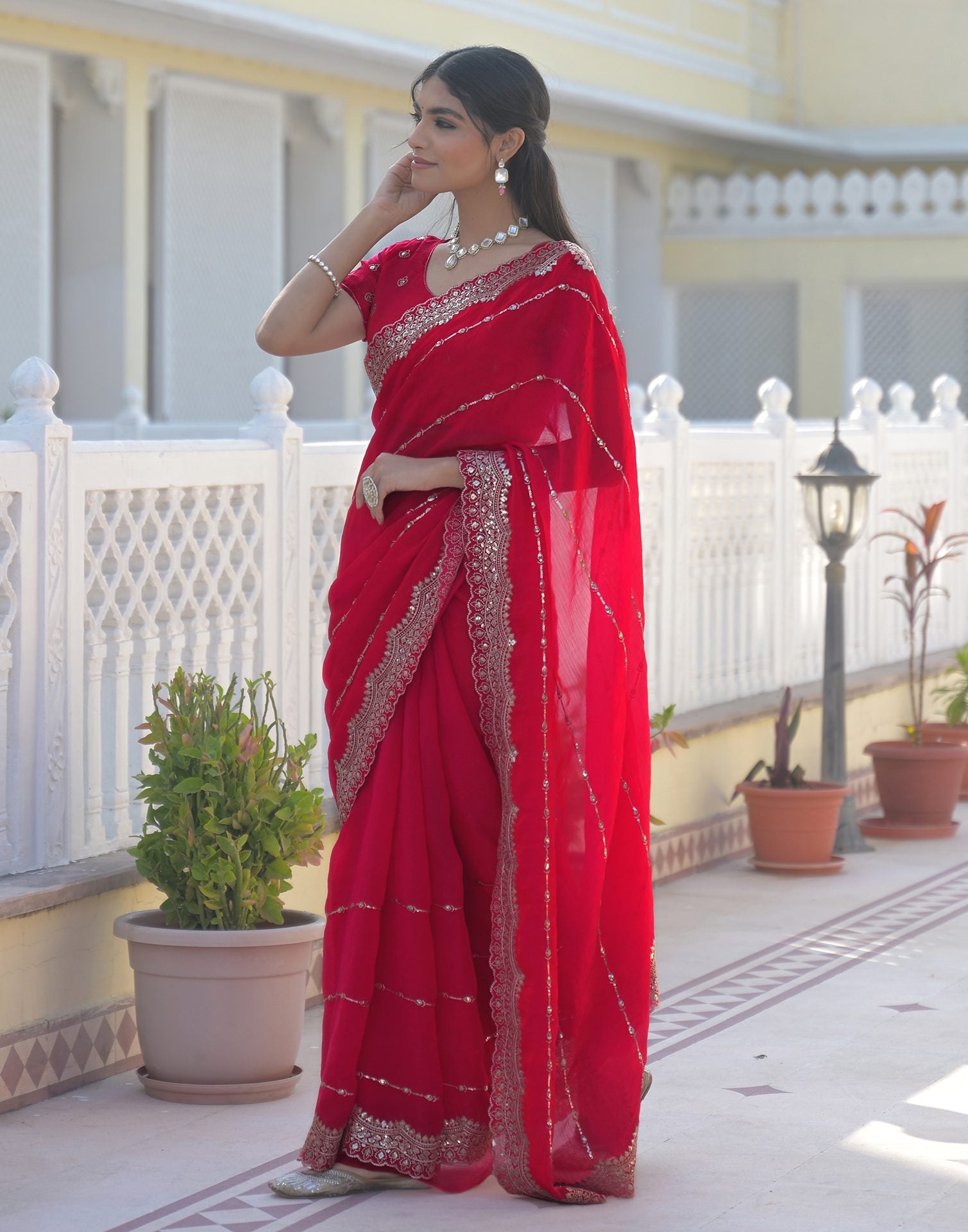 Pink Shimmer Sequence Embroidery Saree