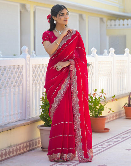 Pink Shimmer Sequence Embroidery Saree