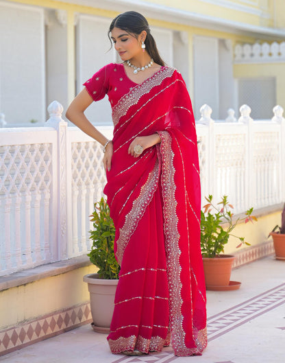 Pink Shimmer Sequence Embroidery Saree