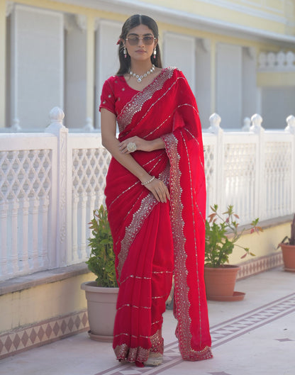 Pink Shimmer Sequence Embroidery Saree