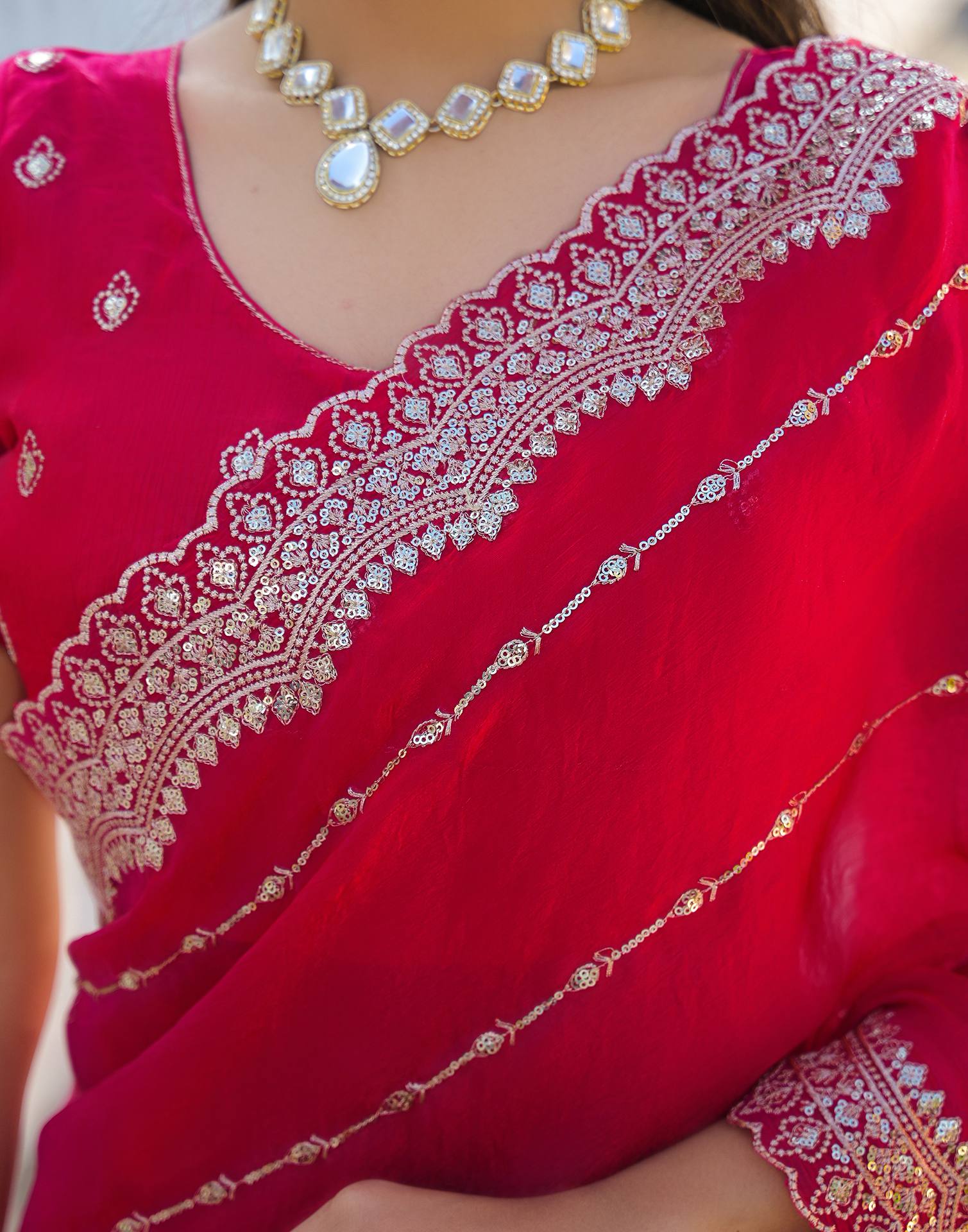 Pink Shimmer Sequence Embroidery Saree