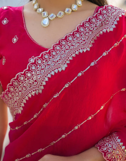 Pink Shimmer Sequence Embroidery Saree