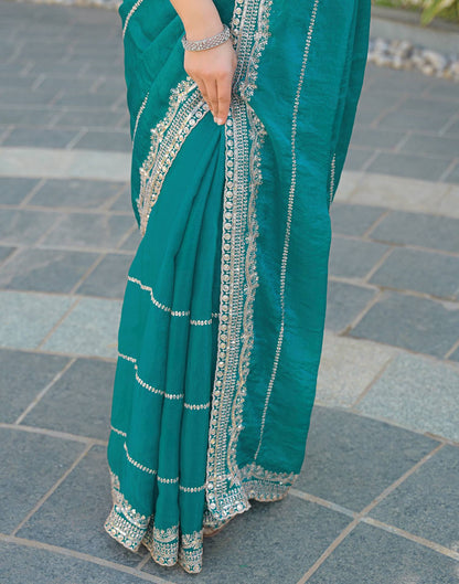 Teal Green Shimmer Sequence Embroidery Saree