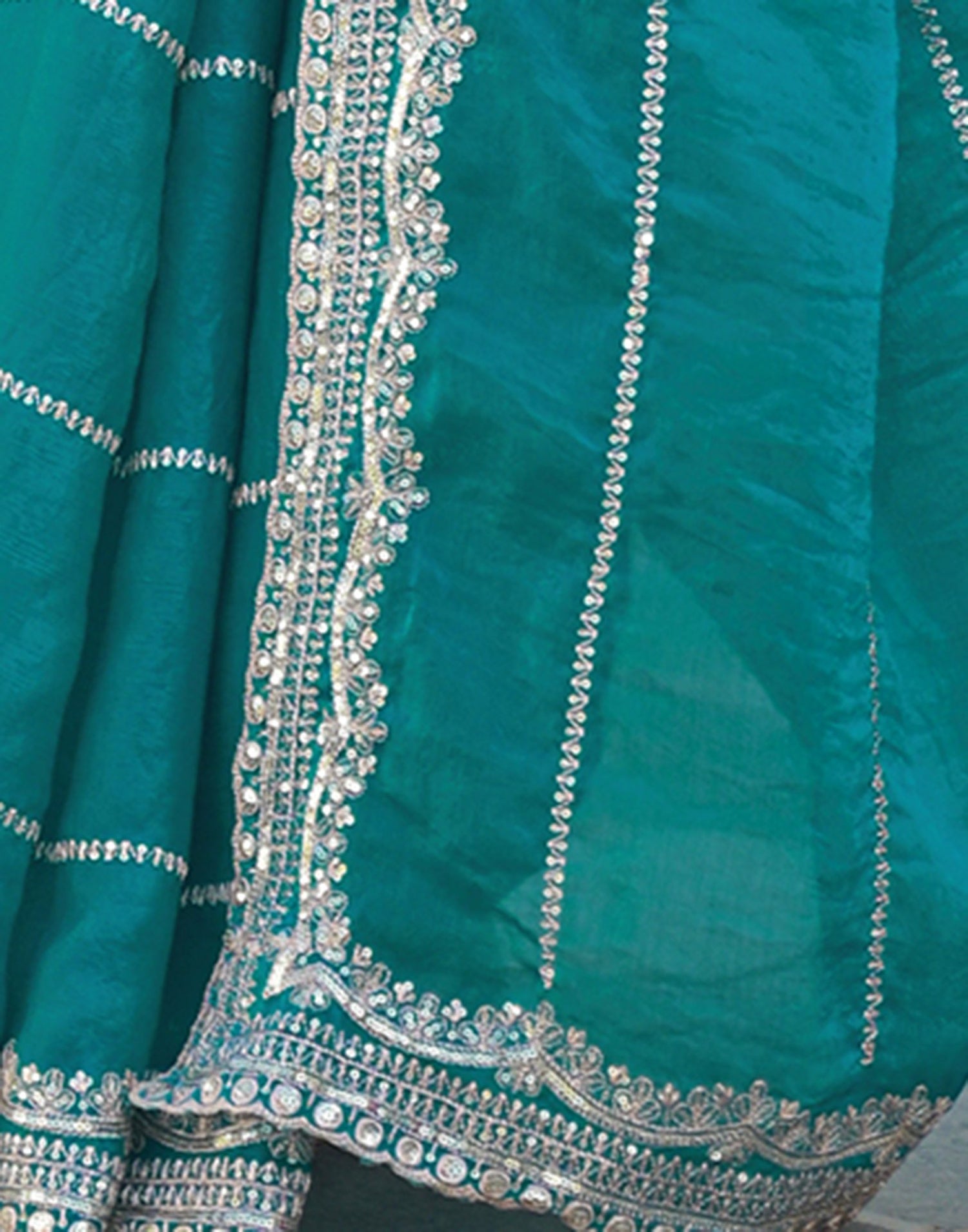 Teal Green Shimmer Sequence Embroidery Saree