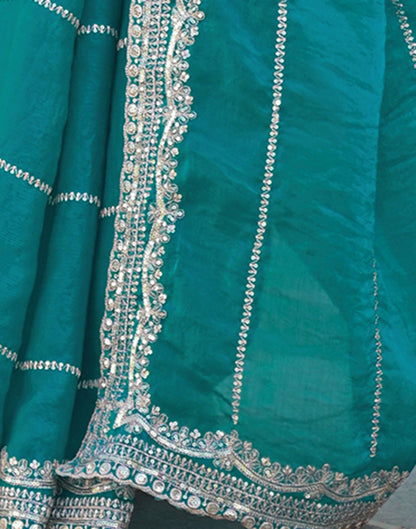 Teal Green Shimmer Sequence Embroidery Saree
