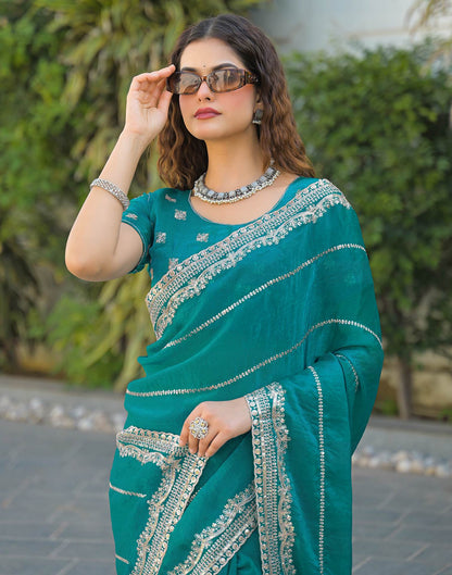 Teal Green Shimmer Sequence Embroidery Saree