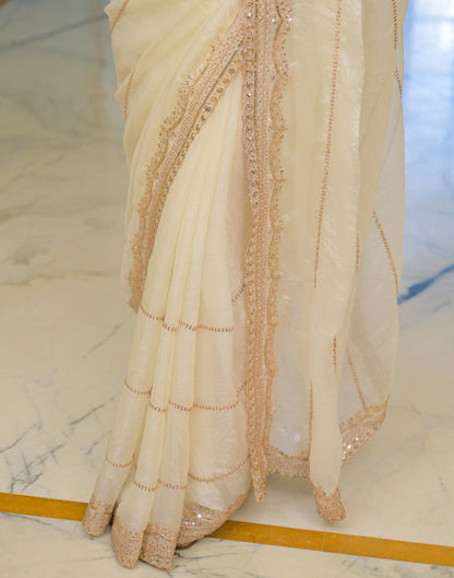 Off White Shimmer Sequence Embroidery Saree