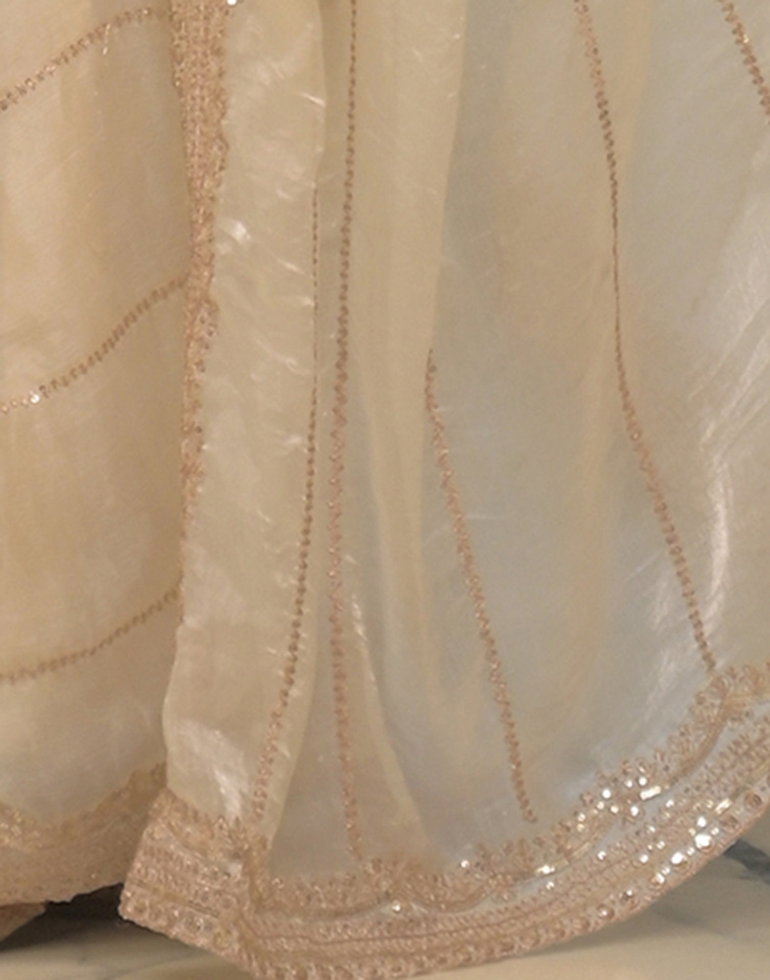 Off White Shimmer Sequence Embroidery Saree