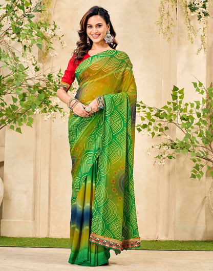Lime Green Georgette Bandhani Printed Saree