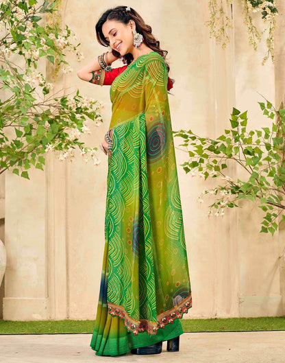 Lime Green Georgette Bandhani Printed Saree