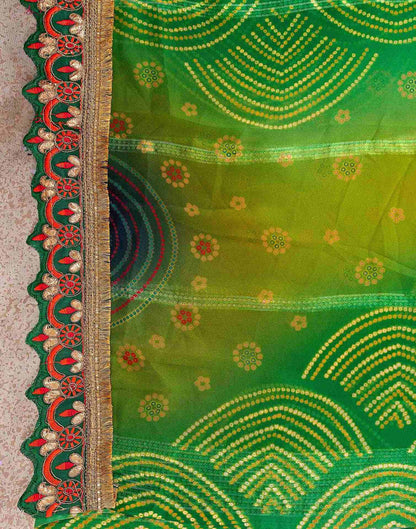 Lime Green Georgette Bandhani Printed Saree