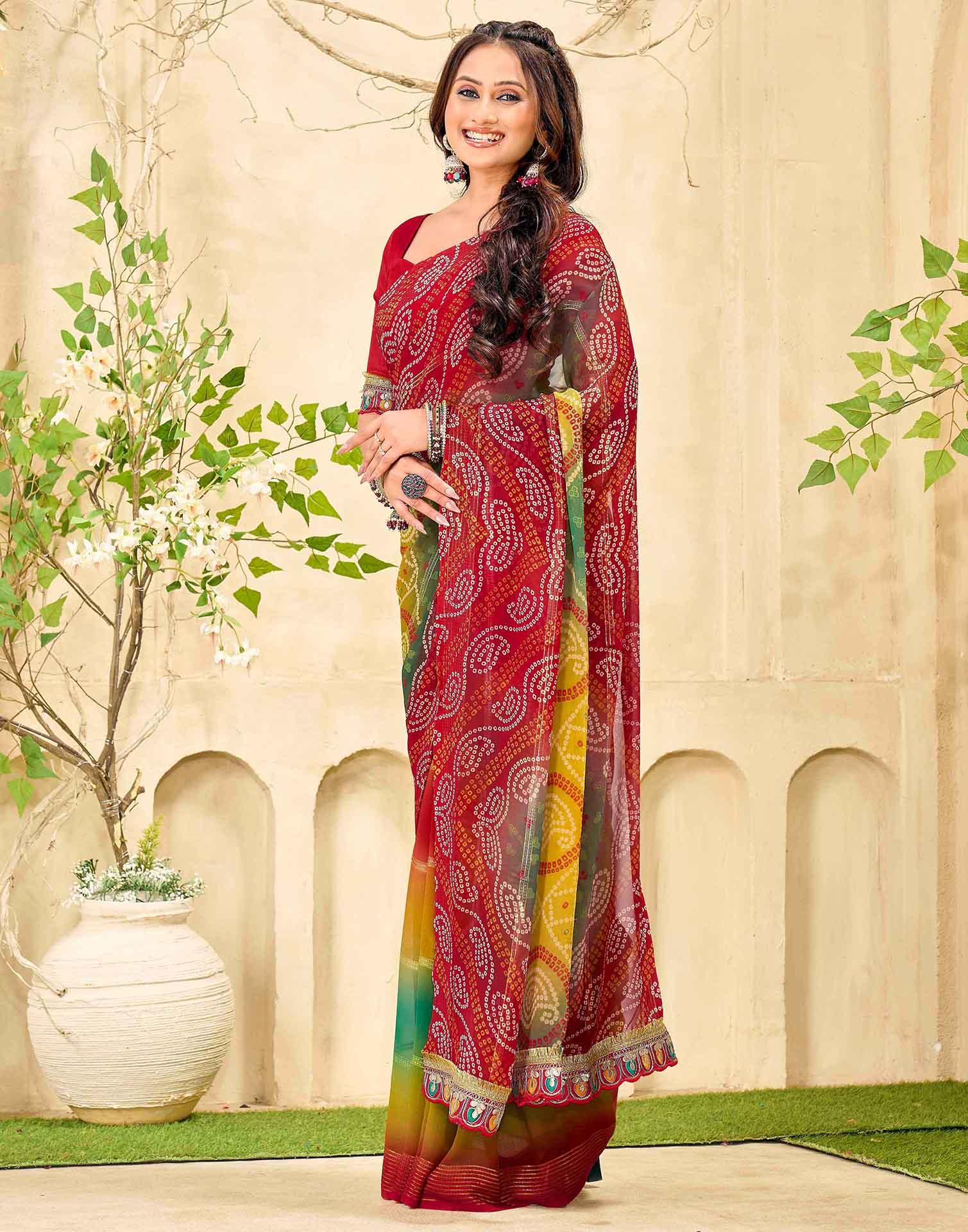 Maroon Georgette Bandhani Printed Saree