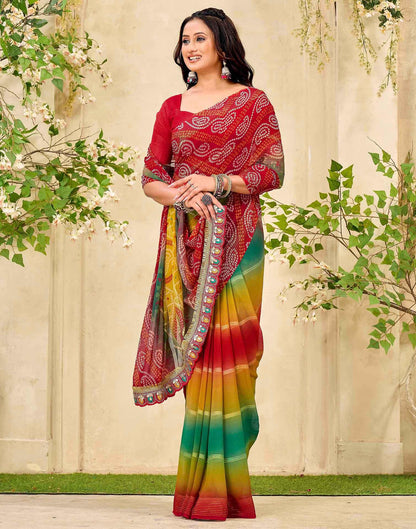 Maroon Georgette Bandhani Printed Saree