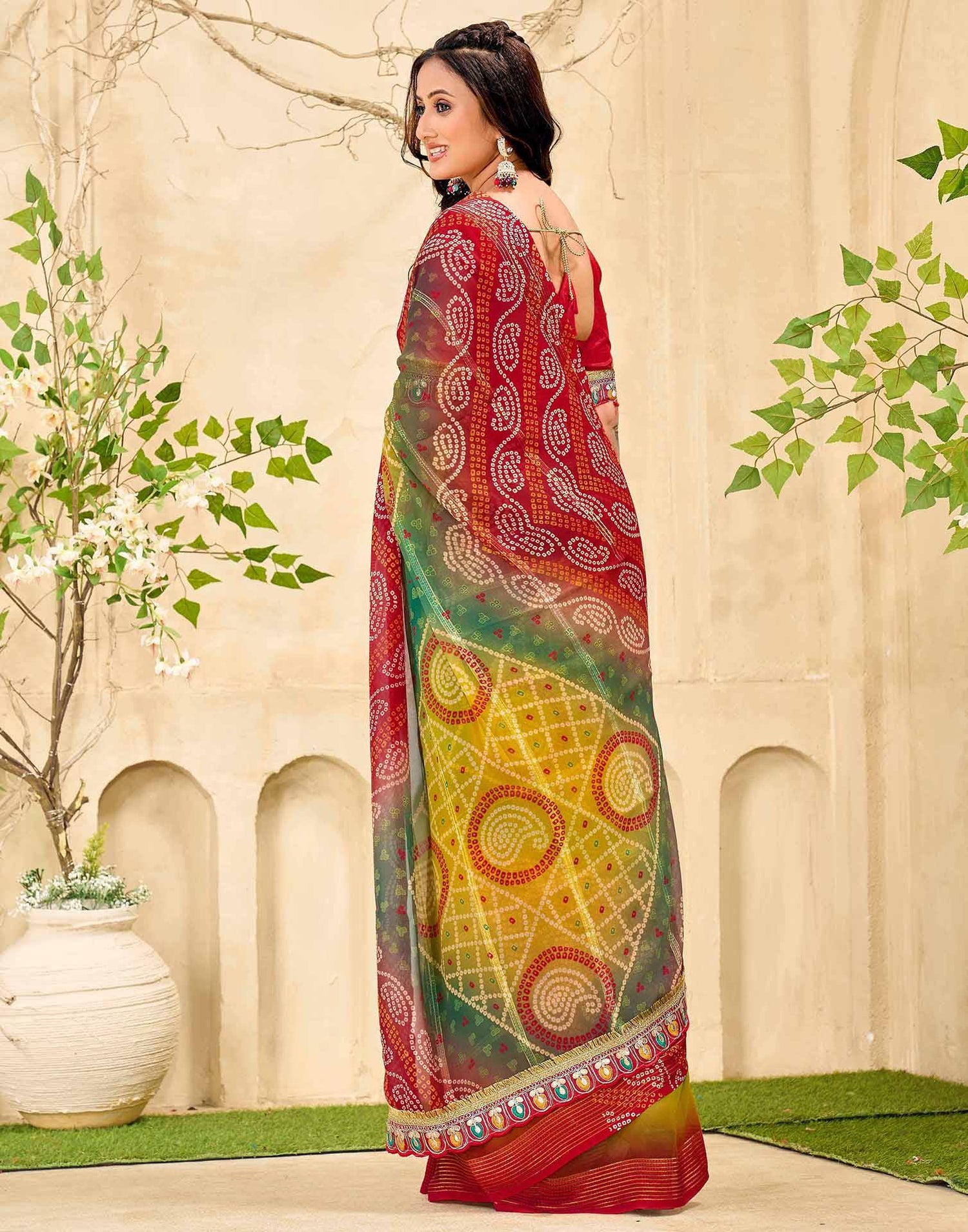 Maroon Georgette Bandhani Printed Saree