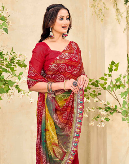 Maroon Georgette Bandhani Printed Saree